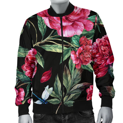 Peony Pattern Print Design PE04 Men Bomber Jacket