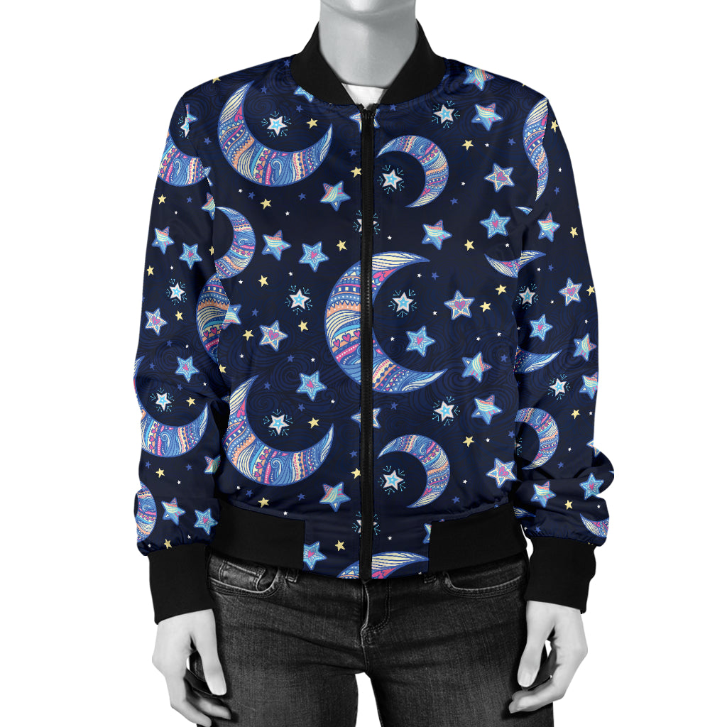 Celestial Moon Pattern Print Design 03 Women's Bomber Jacket