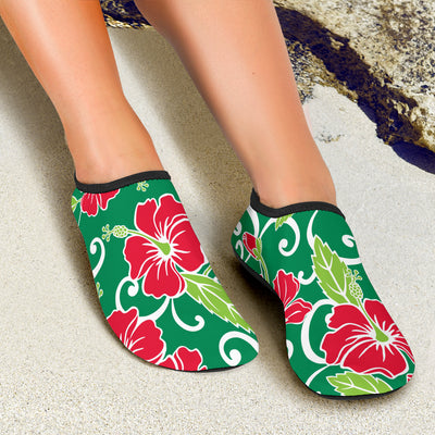 Red Hibiscus Pattern Print Design HB019 Aqua Water Shoes