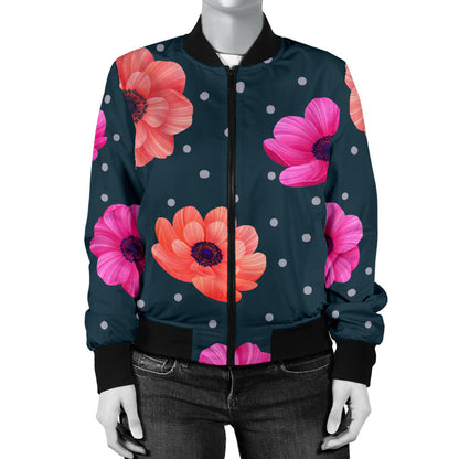 Anemone Pattern Print Design AM08 Women Bomber Jacket