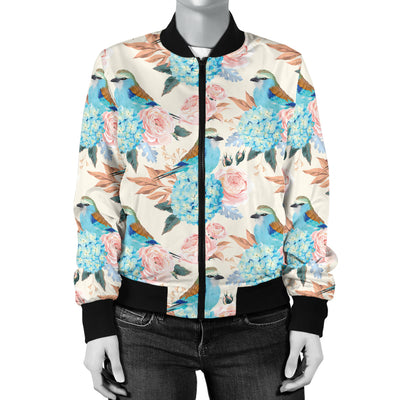 Bluebird Pattern Print Design 03 Women's Bomber Jacket