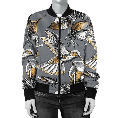Hummingbird Pattern Print Design 02 Women's Bomber Jacket