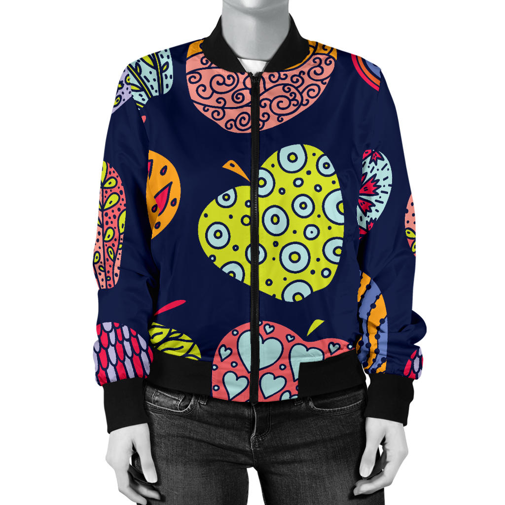 Apple Pattern Print Design AP05 Women Bomber Jacket