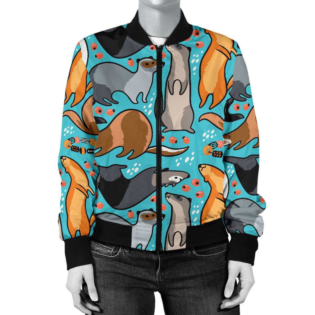 Ferret Pattern Print Design 03 Women's Bomber Jacket