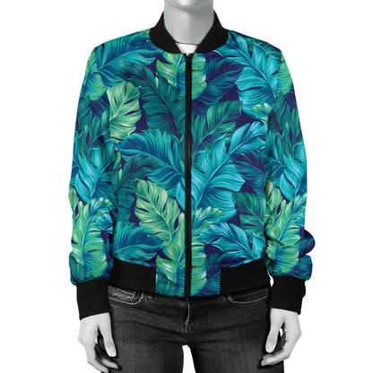 Banana Leaf Pattern Print Design 06 Women's Bomber Jacket
