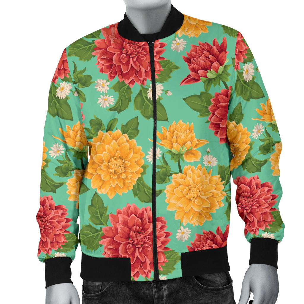 Dahlia Pattern Print Design DH011 Men Bomber Jacket