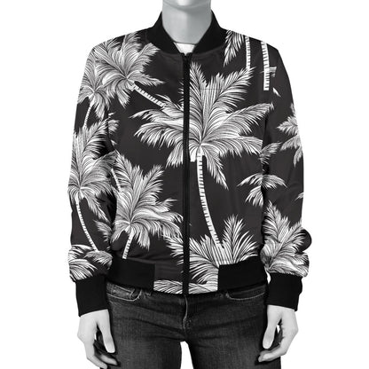 Palm Tree Pattern Print Design PT03 Women Bomber Jacket