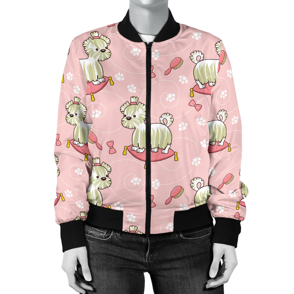 Bichons Frise Pattern Print Design 01 Women's Bomber Jacket