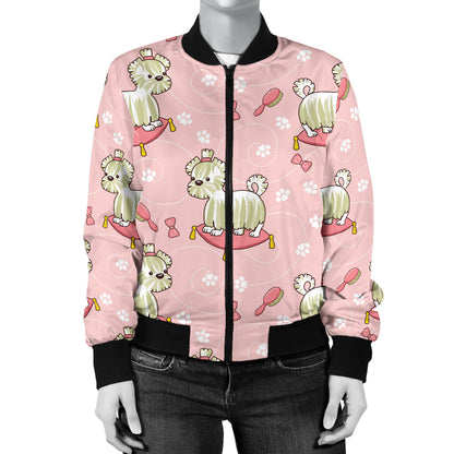 Bichons Frise Pattern Print Design 01 Women's Bomber Jacket