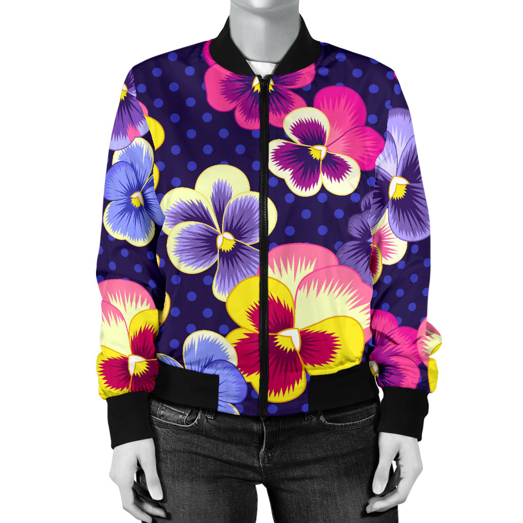 Pansy Pattern Print Design PS04 Women Bomber Jacket