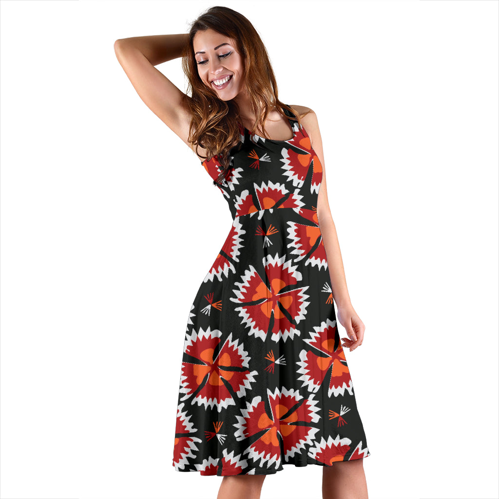 Carnations Pattern Print Design CN03 Midi Dress