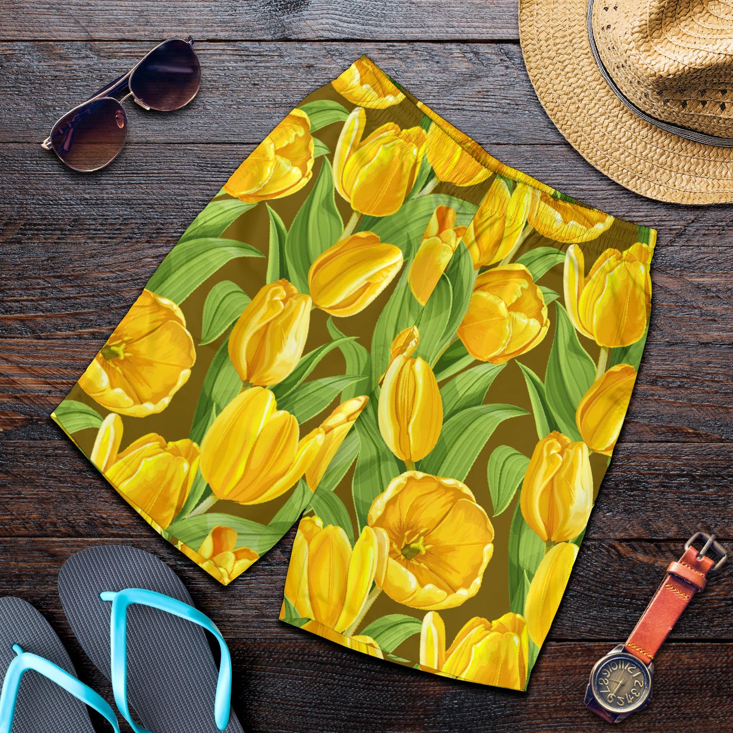 Tulip Yellow Pattern Print Design TP010 Mens Shorts