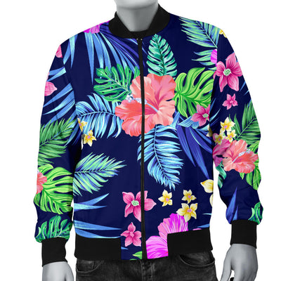 Neon Hibiscus Pattern Print Design HB016 Men Bomber Jacket