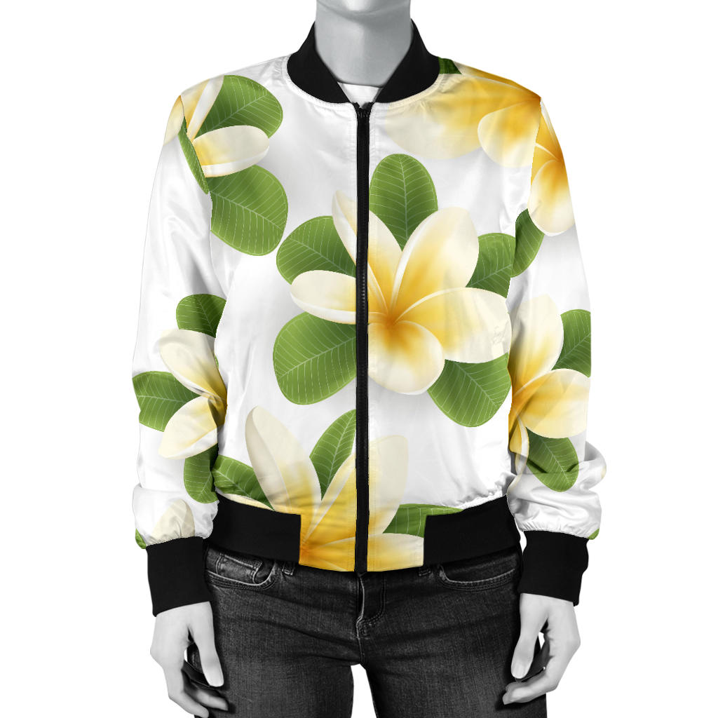 Yellow Plumeria Pattern Print Design PM012 Women Bomber Jacket