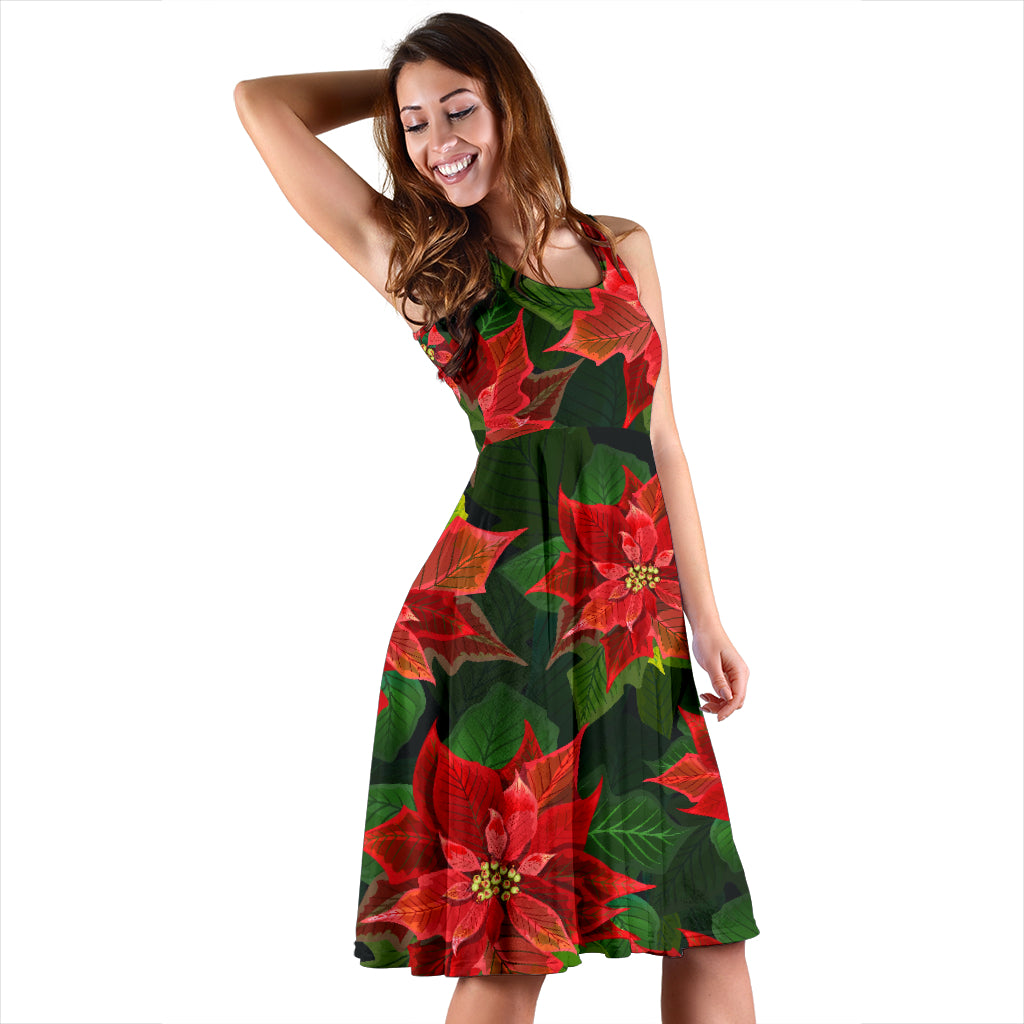 Poinsettia Pattern Print Design POT04 Midi Dress
