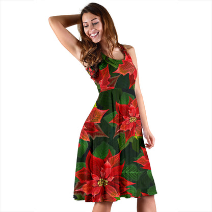 Poinsettia Pattern Print Design POT04 Midi Dress