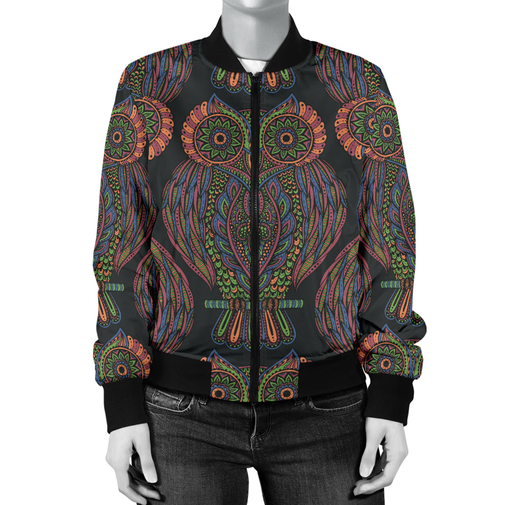 Owl Pattern Print Design A05 Women's Bomber Jacket