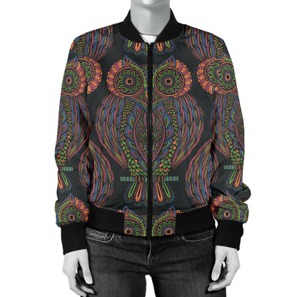 Owl Pattern Print Design A05 Women's Bomber Jacket