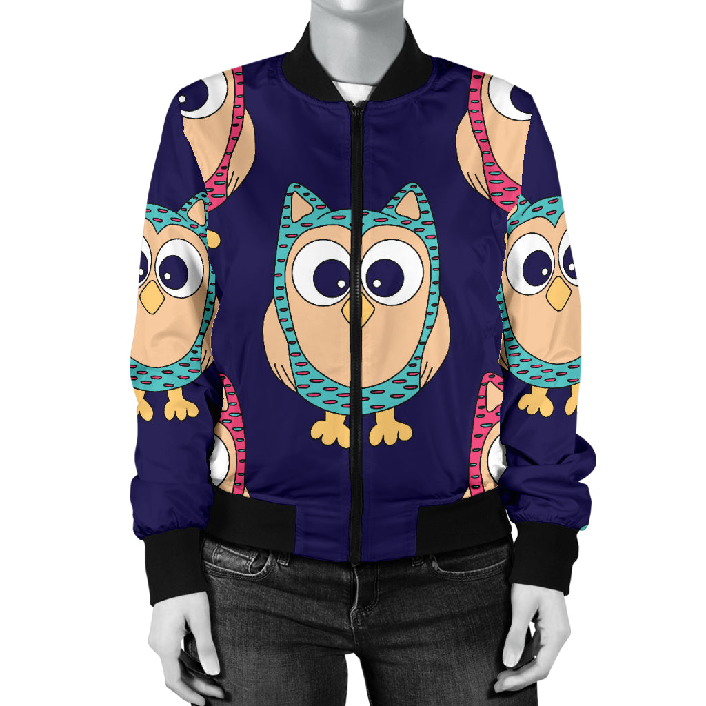 Owl Pattern Print Design A06 Women's Bomber Jacket