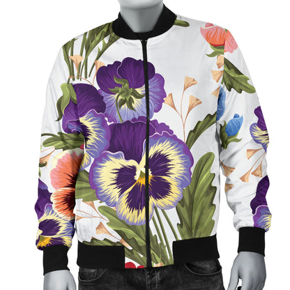 Pansy Pattern Print Design PS06 Men Bomber Jacket
