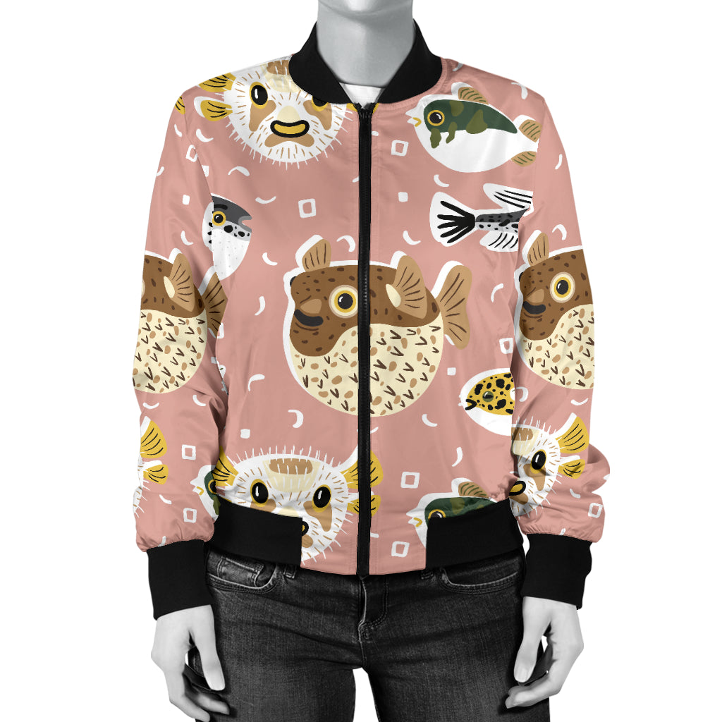 Fugu Cute Pattern Print Design 01 Women's Bomber Jacket