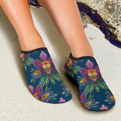 lotus Boho Pattern Print Design LO04 Aqua Water Shoes