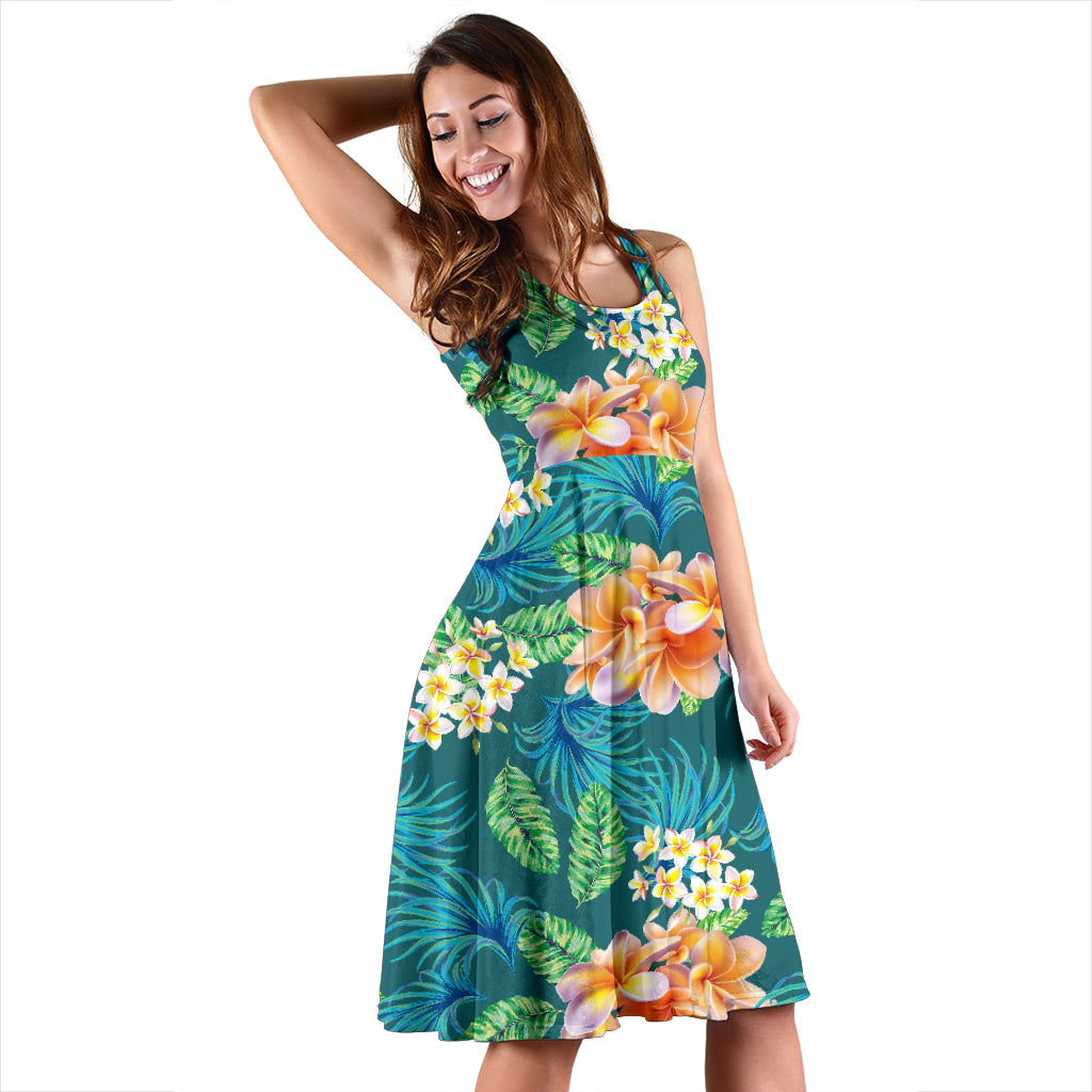 Plumeria Tropical Flower Design Print Midi Dress