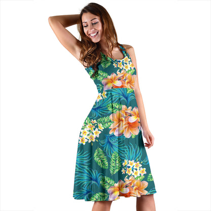 Plumeria Tropical Flower Design Print Midi Dress