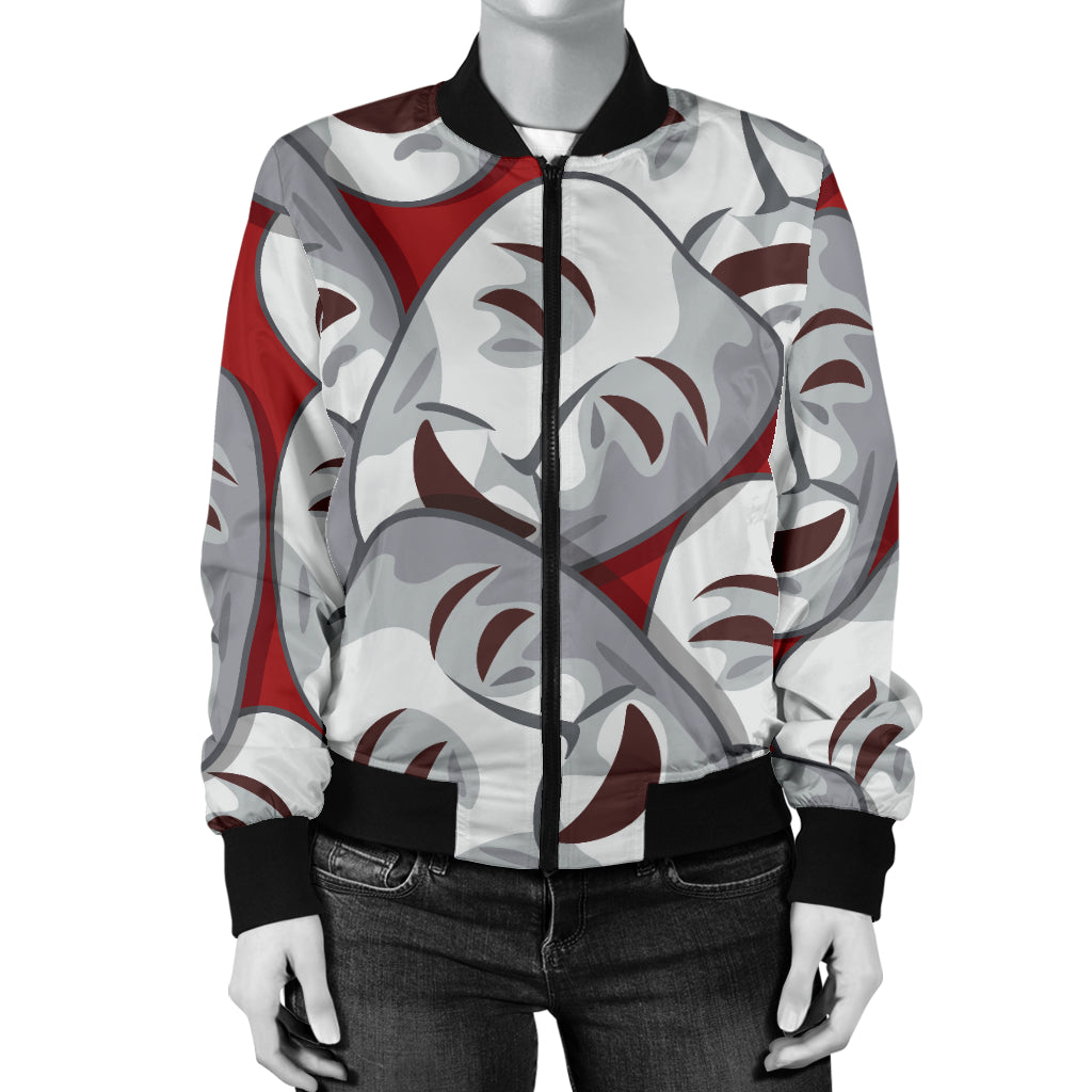 Acting Mask Pattern Print Design 01 Women's Bomber Jacket