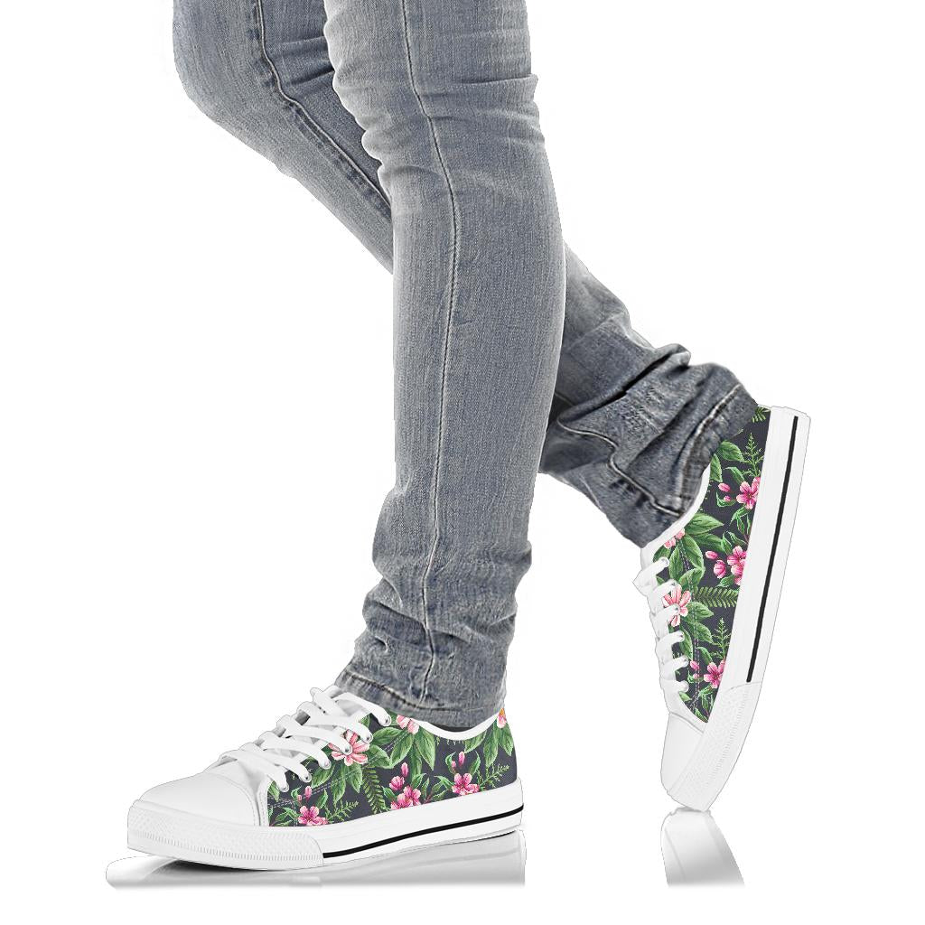 Summer Floral Pattern Print Design SF010 White Bottom Low Top Shoes
