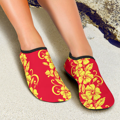 Orange Hibiscus Pattern Print Design HB018 Aqua Water Shoes