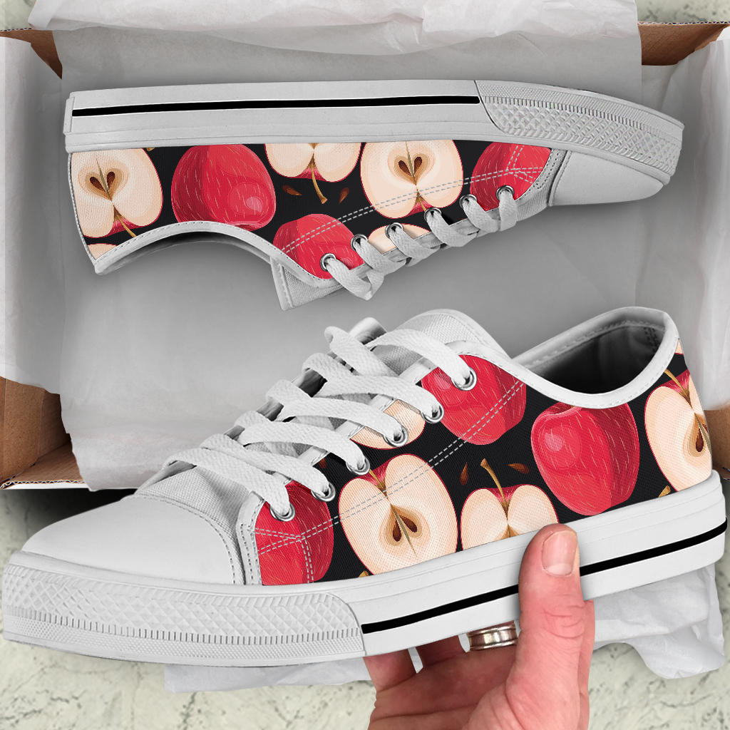 Apple Pattern Print Design AP02 White Bottom Low Top Shoes