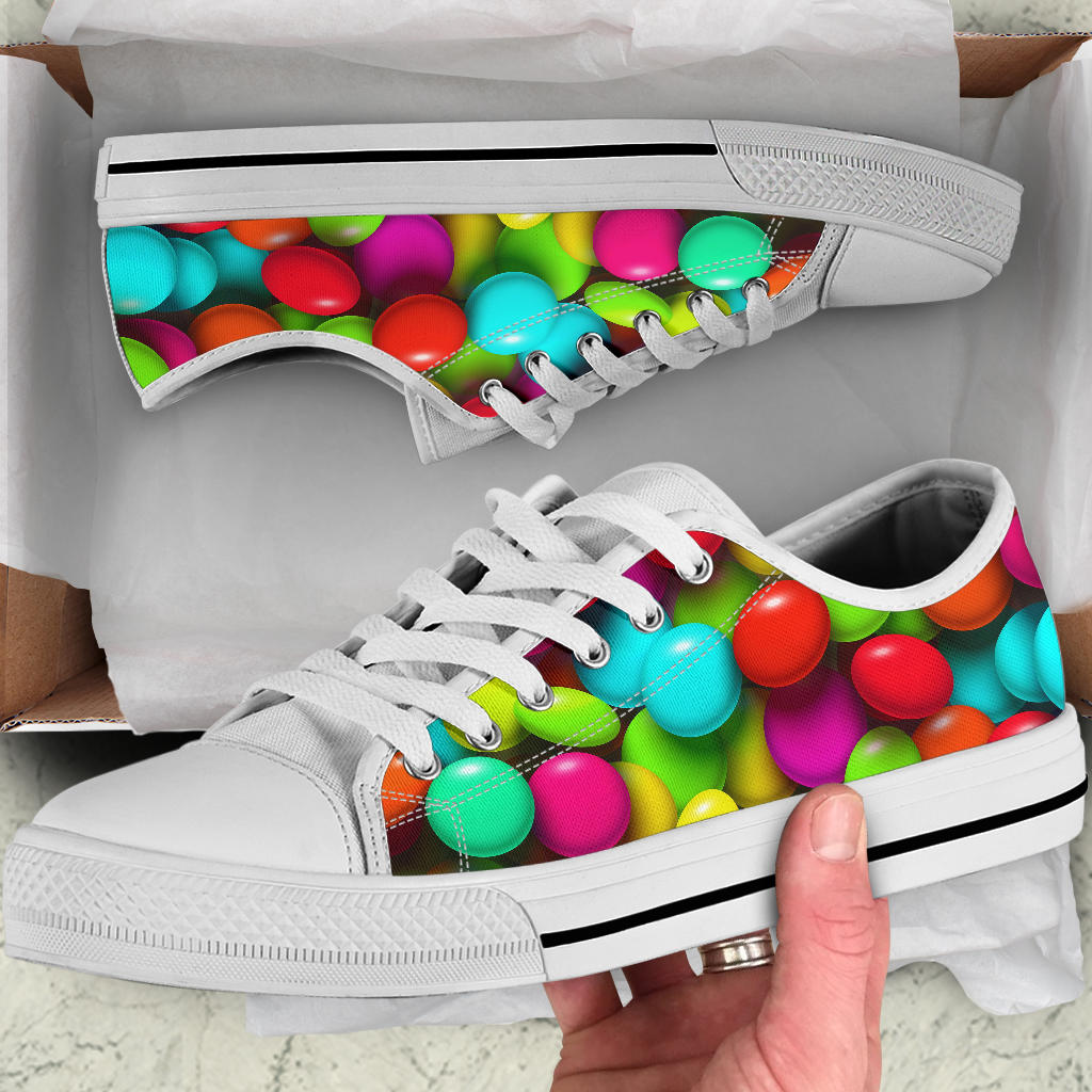 Candy Pattern Print Design CA03 White Bottom Low Top Shoes