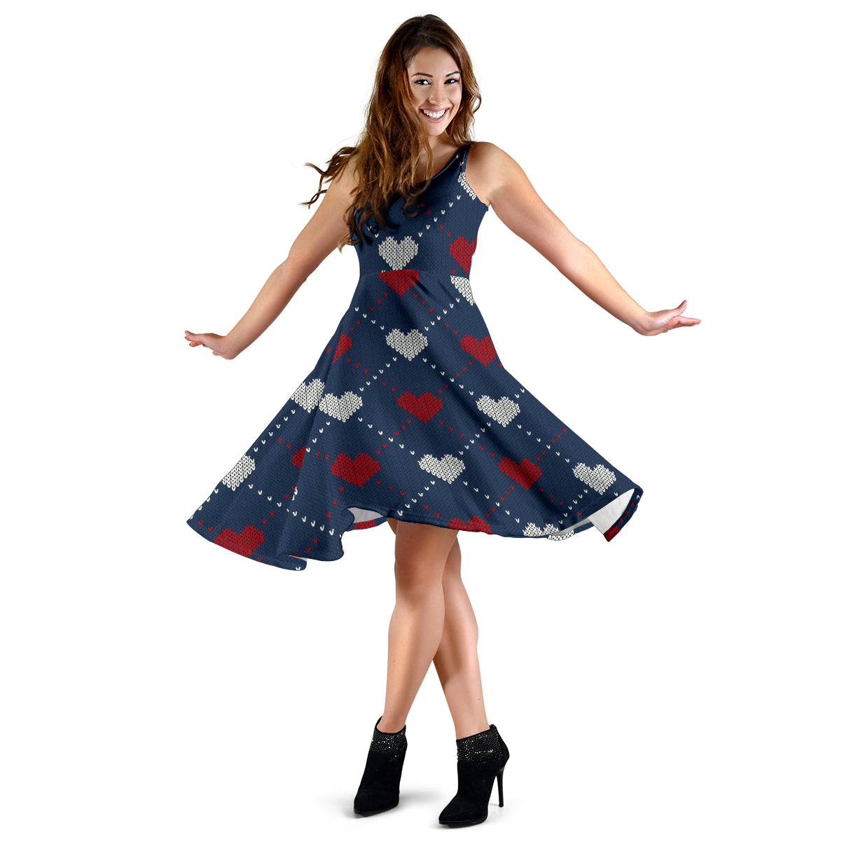 Heart Knit Pattern Print Design HE05 Midi Dress