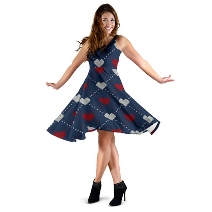 Heart Knit Pattern Print Design HE05 Midi Dress