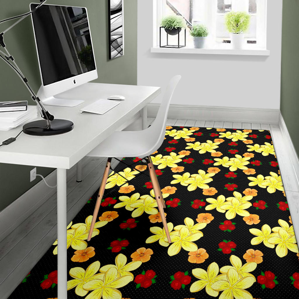 Yellow Plumeria Pattern Print Design PM04 Area Rugs