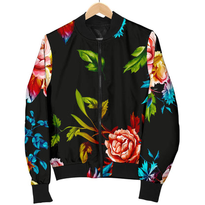 Peony Pattern Print Design PE07 Women Bomber Jacket