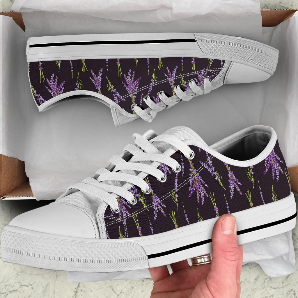 Lavender Pattern Print Design LV05 White Bottom Low Top Shoes