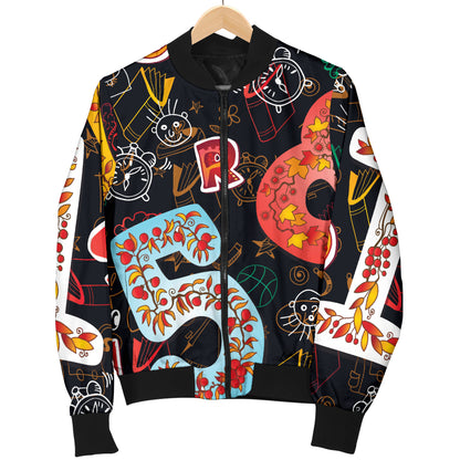 Number Pattern Print Design A03 Women's Bomber Jacket