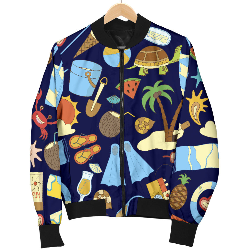 Beach Themed Pattern Print Design 04 Women's Bomber Jacket