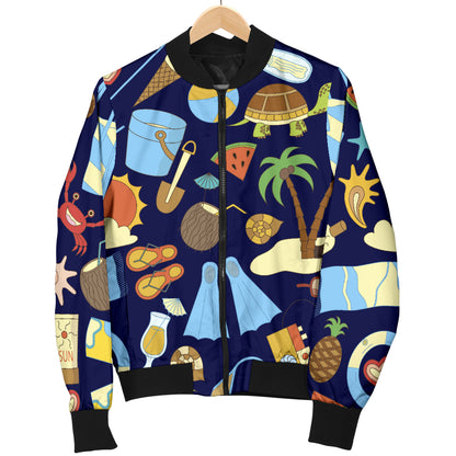 Beach Themed Pattern Print Design 04 Women's Bomber Jacket