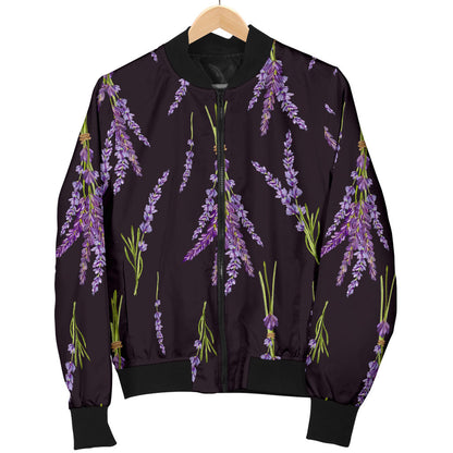 Lavender Pattern Print Design LV05 Women Bomber Jacket