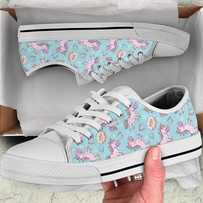 Donut Unicorn Pattern Print Design DN016 White Bottom Low Top Shoes