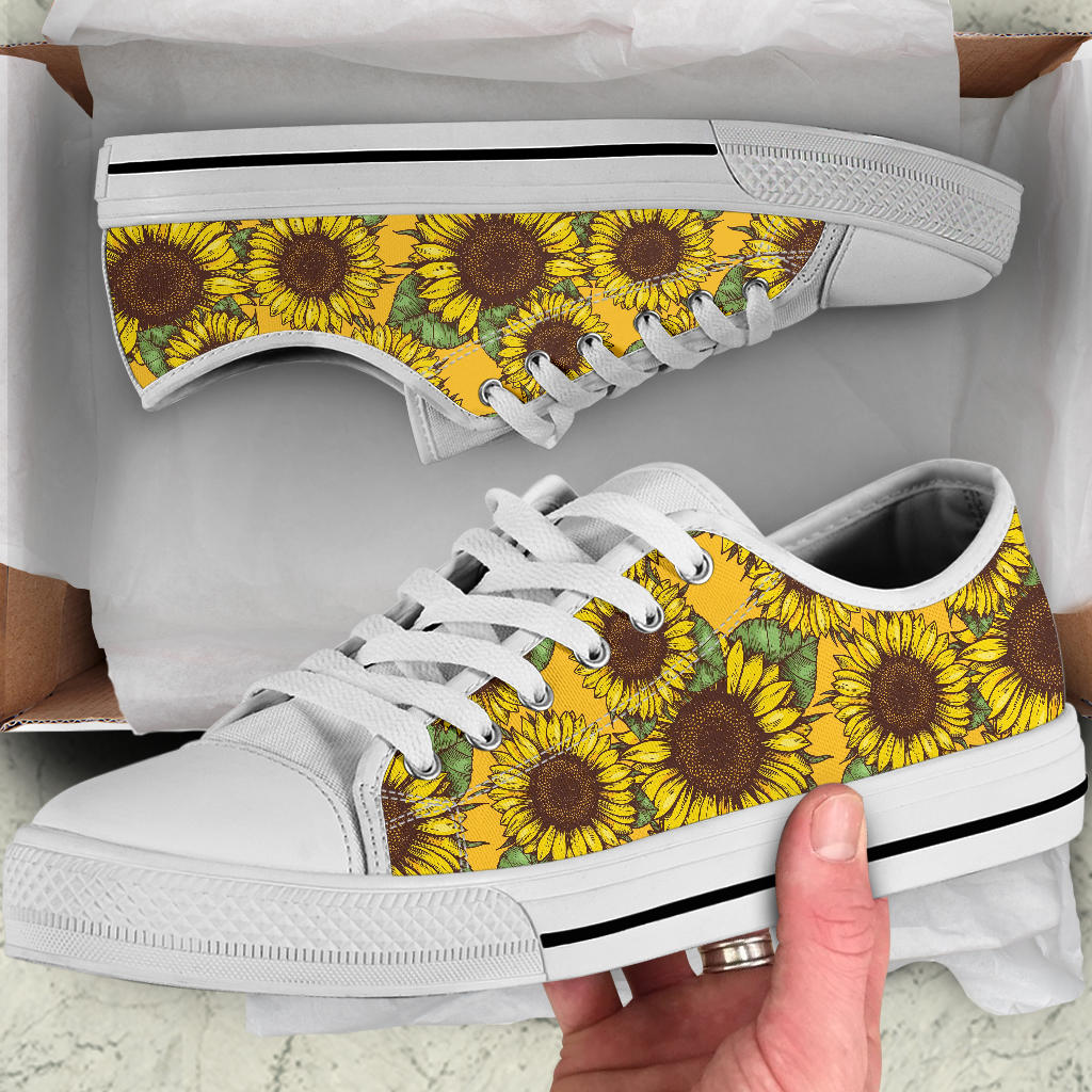 Sunflower Pattern Print Design SF04 White Bottom Low Top Shoes