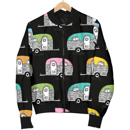Camper Pattern Camping Themed No 2 Print Women Bomber Jacket