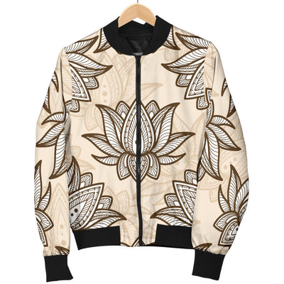 lotus Boho Pattern Print Design LO05 Women Bomber Jacket