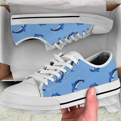 Dolphin Blue Print White Bottom Low Top Shoes