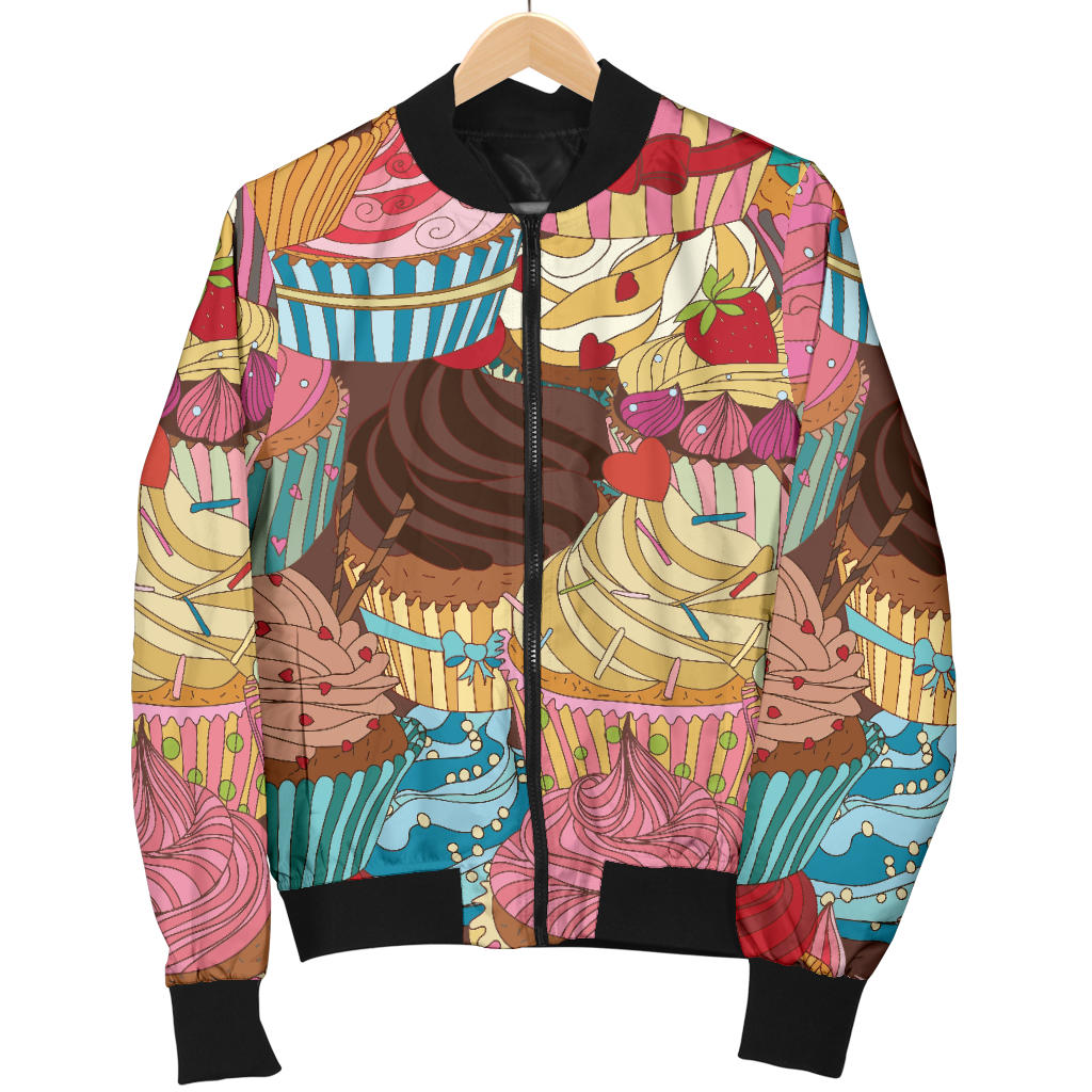 Cupcake Pattern Print Design CP01 Women Bomber Jacket