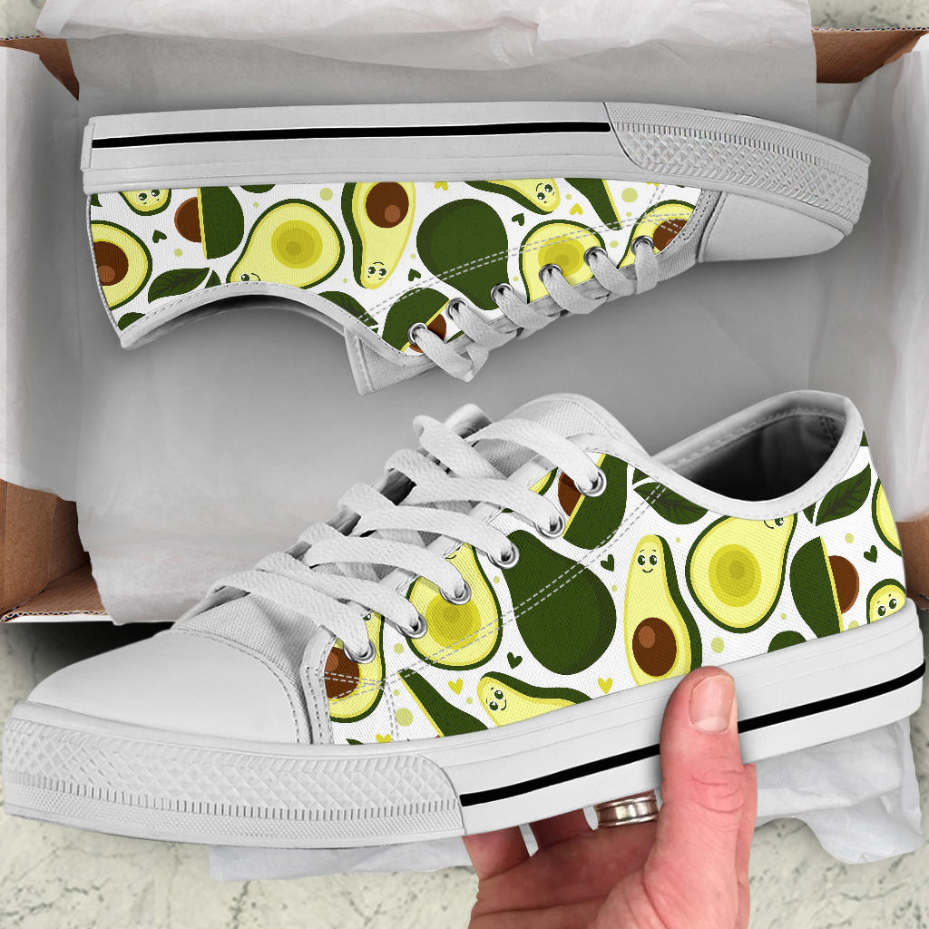 Avocado Pattern Print Design AC06 White Bottom Low Top Shoes