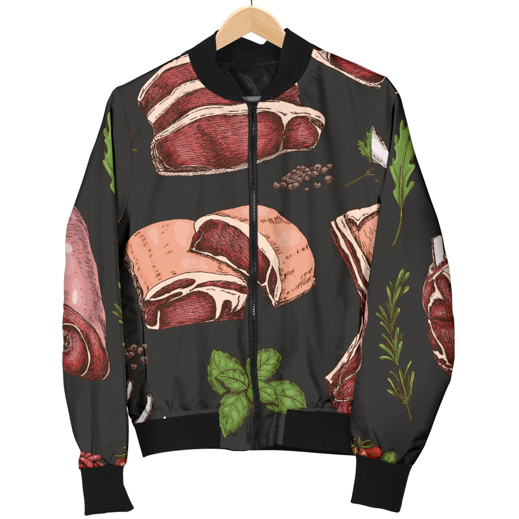 Meat Pattern Print Design 02 Women's Bomber Jacket